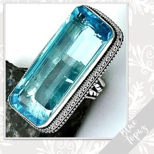 Blue Topaz Large Silver Eclectic Artisan Ring, Size 6.25 (Turquoise / Aqua Blue)